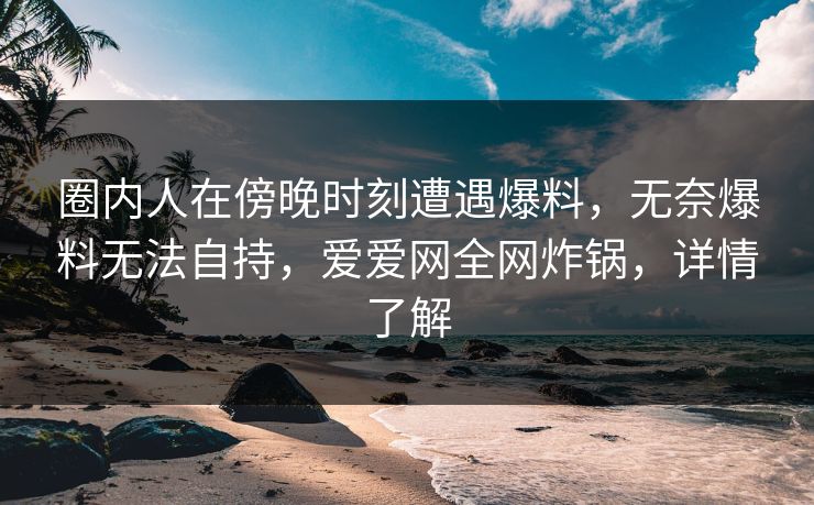 圈内人在傍晚时刻遭遇爆料,无奈爆料无法自持,爱爱网全网炸锅,详情了解